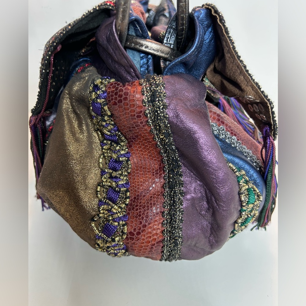 Vintage 80’s Rita Diana Mylinka Skyrocket Drawstring Leather Embellished Purse - Picture 3 of 10